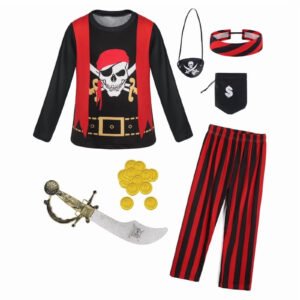 A03724-Red-01 Benylion Boys Pirate Costume Toddler Kids Pirate Costume Accessories for 5-6T Theme Party Cosplay Halloween Dress Up Outfits Set