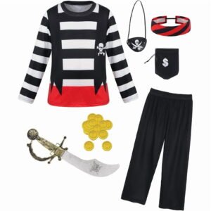 A03725-Black-01 Benylion Boys Pirate Costume Toddler Kids Pirate Costume Accessories for 5-6T Theme Party Cosplay Halloween Dress Up Outfits Set