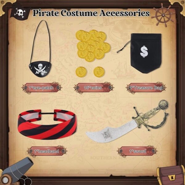 Benylion Boys Pirate Costume Toddler Kids Pirate Costume Accessories for 5-6T Theme Party Cosplay Halloween Dress Up Outfits Set - 图片 3