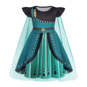 Benylion Princess Anna Dress With Cape Girls Birthday Party Cosplay Costume Toddler Ruffle Sleeve Fancy Outfit for 5-6 Years