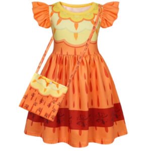 Benylion Girls Floral Fantasy Dress 7-8T - Bloom Princess Gown with Ruffled Sleeves & Bag Fairy Tale Costume