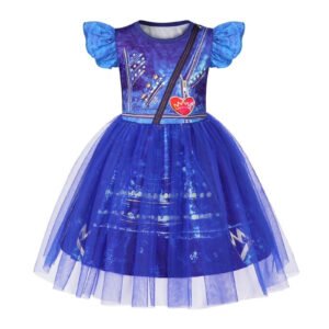 Benylion Girls Dark Princess Dress 5-6T Descendants-Inspired Costume Blue Short Flutter Tulle Party Gown for Dress Up & Theme Parties