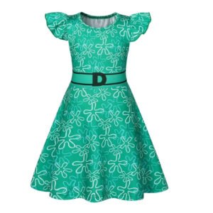 Benylion Little Girls Disgust Joy Costume Cartoon Party Cosplay Dress up for Kids Flutter Sleeve Dress Outfits for 5-6 Years