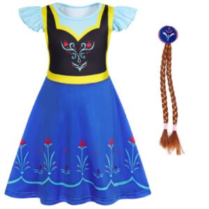 Benylion Girls Ice Anna Dress Princess Anna Costume with wig for Role Play & Birthday Parties for 5-6 Years