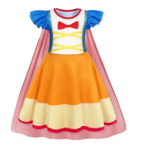 Benylion Girls Snow Princess Dress White & Blue with Cape, Toddler Fancy Party Costume for 5-6 Years, Birthday Pretend Play Outfit