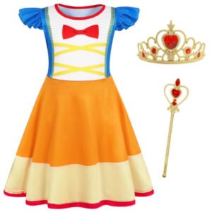 Benylion Girls Snow Princess Dress 5-6T - World Book Day Role Play Costume with Accessories Fairy Tale Costume for Holiday & Birthday Party Outfit