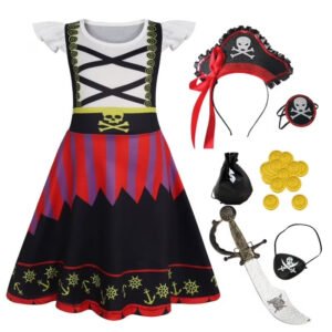 Benylion Pirate Costume for Girls Pirate Dress Kids Costumes Buccaneer Dresses Birthday Party Cosplay Outfits for 5-6 Years