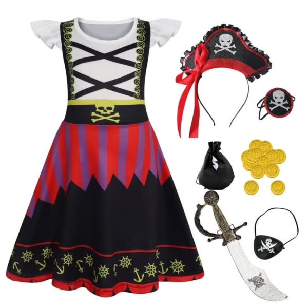 Benylion Pirate Costume for Girls Pirate Dress Kids Costumes Buccaneer Dresses Birthday Party Cosplay Outfits for 5-6 Years
