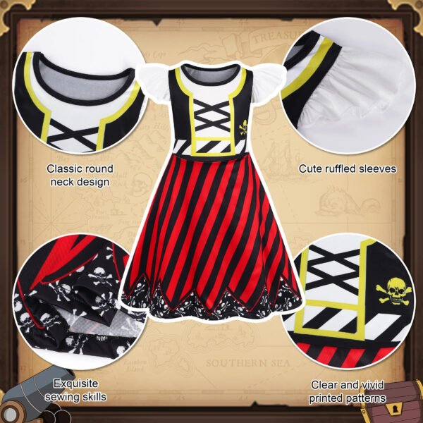 Benylion Girls World Book Day Costumes for Girls Pirate Costume Kids Role Play Outfits Pirate Costume Kids Stage Performance Dress up Outfits for 5-6 Years - 图片 5