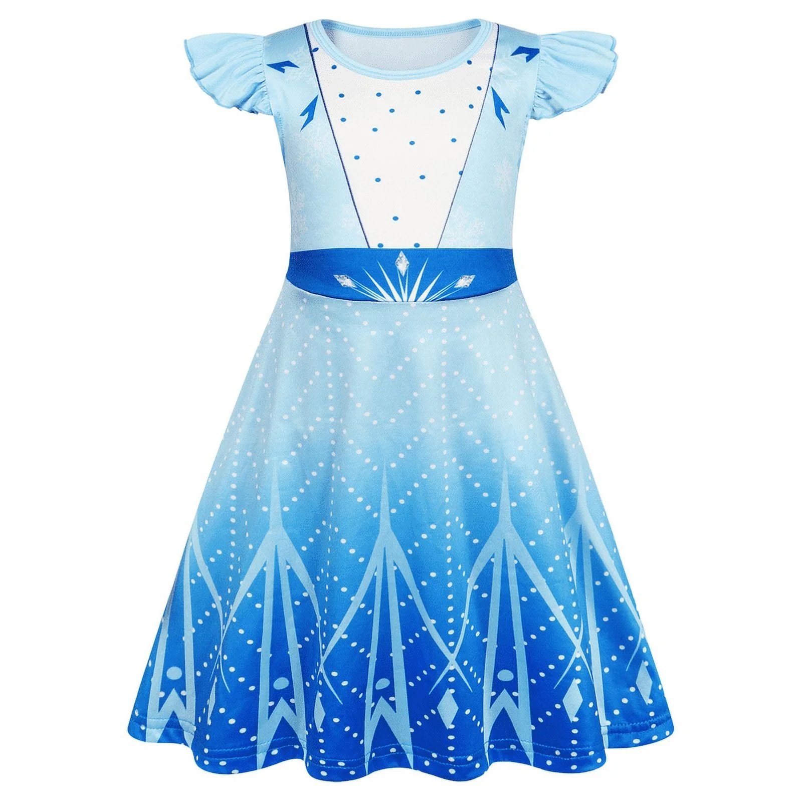 Benylion Girl's Ice Princess Short Sleeve Dress Printed Casual Swing Twirl Skirt For Holiday Theme Party Outfits for 5-6 Years - 图片 4