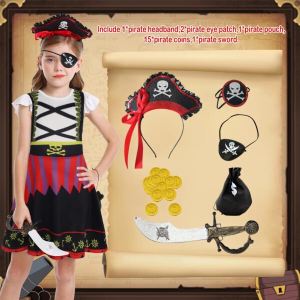 Benylion Pirate Costume for Girls Pirate Dress Kids Costumes Buccaneer Dresses Birthday Party Cosplay Outfits for 5-6 Years - 图片 6