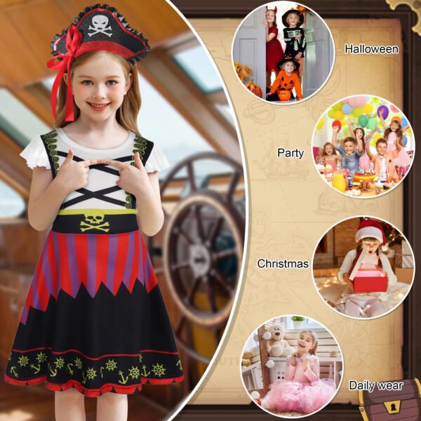 Benylion Pirate Costume for Girls Pirate Dress Kids Costumes Buccaneer Dresses Birthday Party Cosplay Outfits for 5-6 Years - 图片 7
