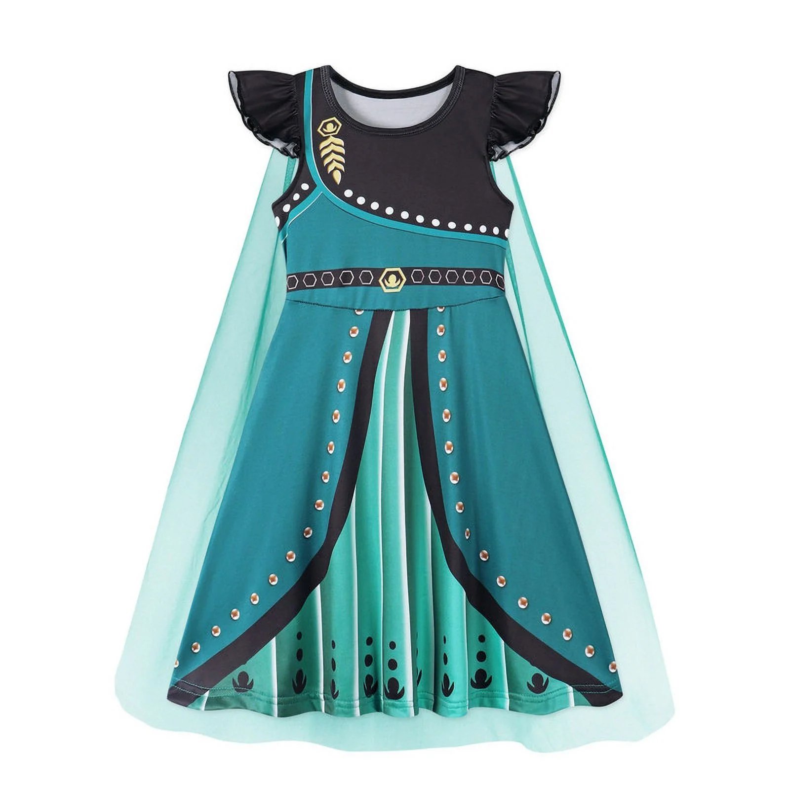 Benylion Princess Anna Dress With Cape Girls Birthday Party Cosplay Costume Toddler Ruffle Sleeve Fancy Outfit for 5-6 Years - 图片 3