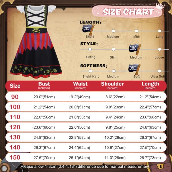 Benylion Pirate Costume for Girls Pirate Dress Kids Costumes Buccaneer Dresses Birthday Party Cosplay Outfits for 5-6 Years - 图片 2