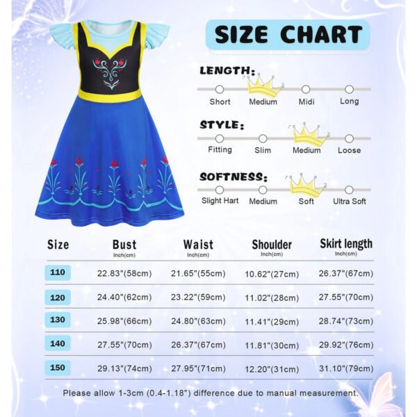 Benylion Girls Ice Anna Dress Princess Anna Costume with wig for Role Play & Birthday Parties for 5-6 Years - 图片 2