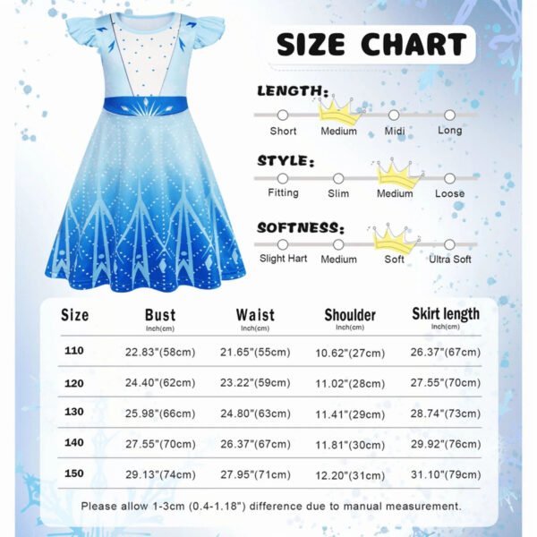 Benylion Girl's Ice Princess Short Sleeve Dress Printed Casual Swing Twirl Skirt For Holiday Theme Party Outfits for 5-6 Years - 图片 2