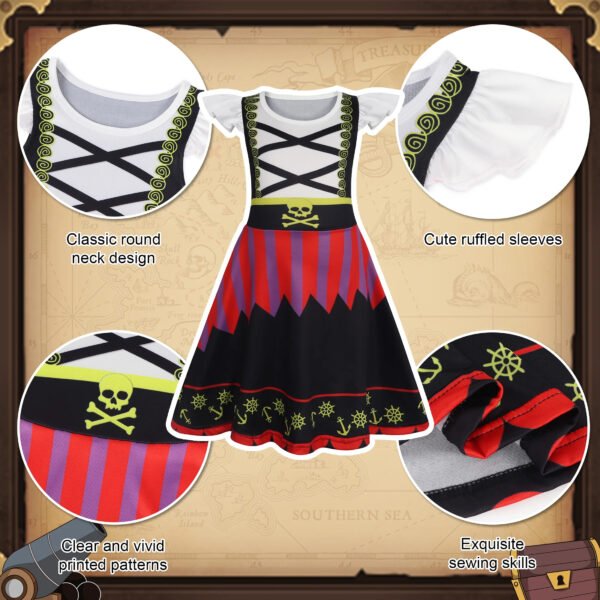 Benylion Pirate Costume for Girls Pirate Dress Kids Costumes Buccaneer Dresses Birthday Party Cosplay Outfits for 5-6 Years - 图片 3