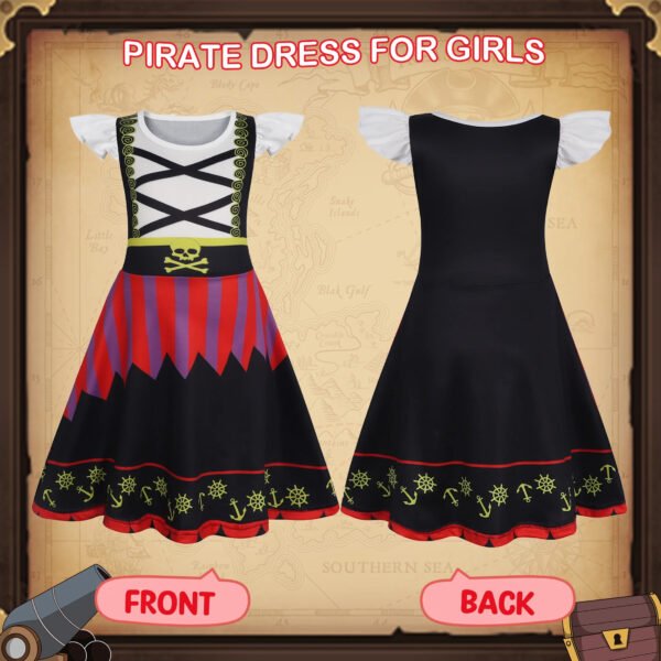 Benylion Pirate Costume for Girls Pirate Dress Kids Costumes Buccaneer Dresses Birthday Party Cosplay Outfits for 5-6 Years - 图片 4