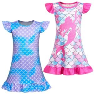 Jurebecia 2pcs Girls Nightgowns Mermaid Pajamas Ariel Princess Toddler Nightgown Sleepwear Nightie for Kids Little Girls 120 CM 5-6 Years