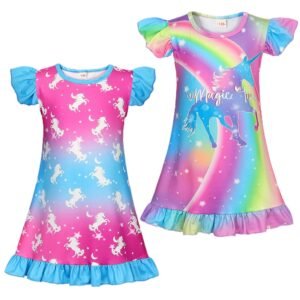 Jurebecia Girls Nightgowns Unicorn Nightgown Princess Pajama Dresses for Girls Sleepwear Night Kids Toddler Soft Nightgown 110 CM 3-4 Years