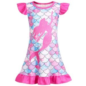 Jurebecia Girls Nightgowns Mermaid Pajamas Ariel Princess Toddler Nightgown Sleepwear Nightie for Kids Little Girls