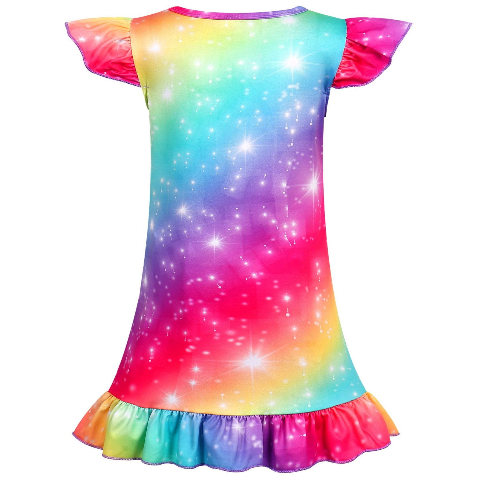 Jurebecia 2 Pcs Girls Nightgowns Rainbow Unicorn Short Sleeve Sleepwear Nightie Nightgown Soft Nightgown Night Dress for Kids Princess Pajama Dresses 5-6 Years 120 CM - 图片 8