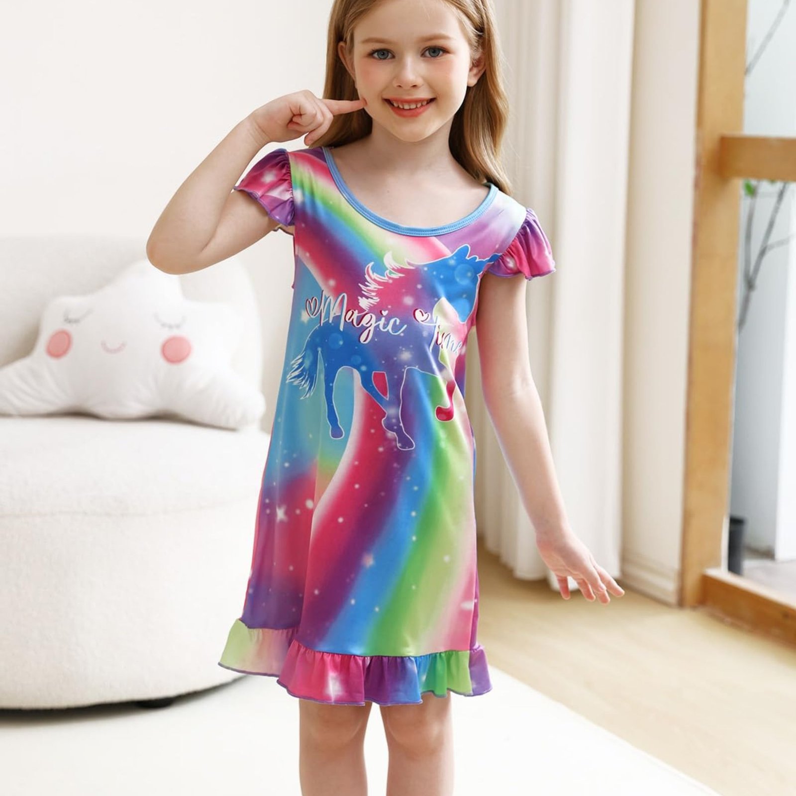 Jurebecia Girls Nightgowns Unicorn Nightgown Princess Pajama Dresses for Girls Sleepwear Night Kids Toddler Soft Nightgown 110 CM 3-4 Years - 图片 5