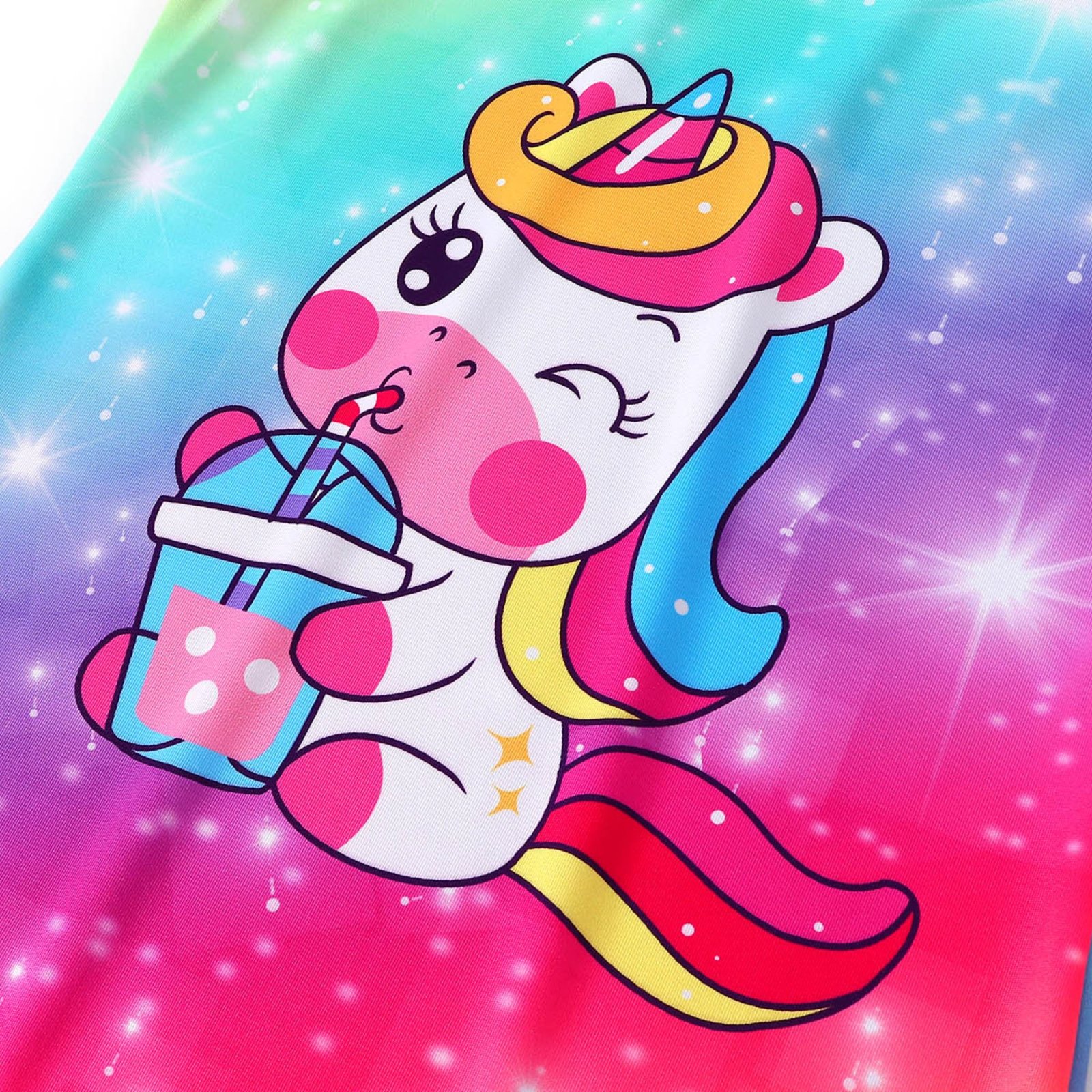 Jurebecia 2 Pcs Girls Nightgowns Rainbow Unicorn Short Sleeve Sleepwear Nightie Nightgown Soft Nightgown Night Dress for Kids Princess Pajama Dresses 5-6 Years 120 CM - 图片 4