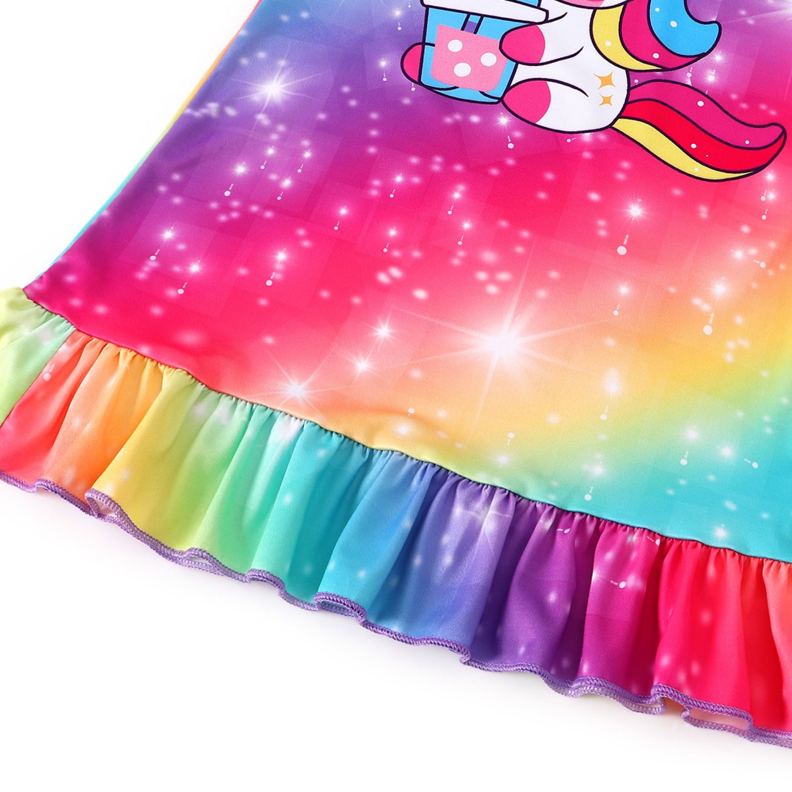 Jurebecia 2 Pcs Girls Nightgowns Rainbow Unicorn Short Sleeve Sleepwear Nightie Nightgown Soft Nightgown Night Dress for Kids Princess Pajama Dresses 5-6 Years 120 CM - 图片 5