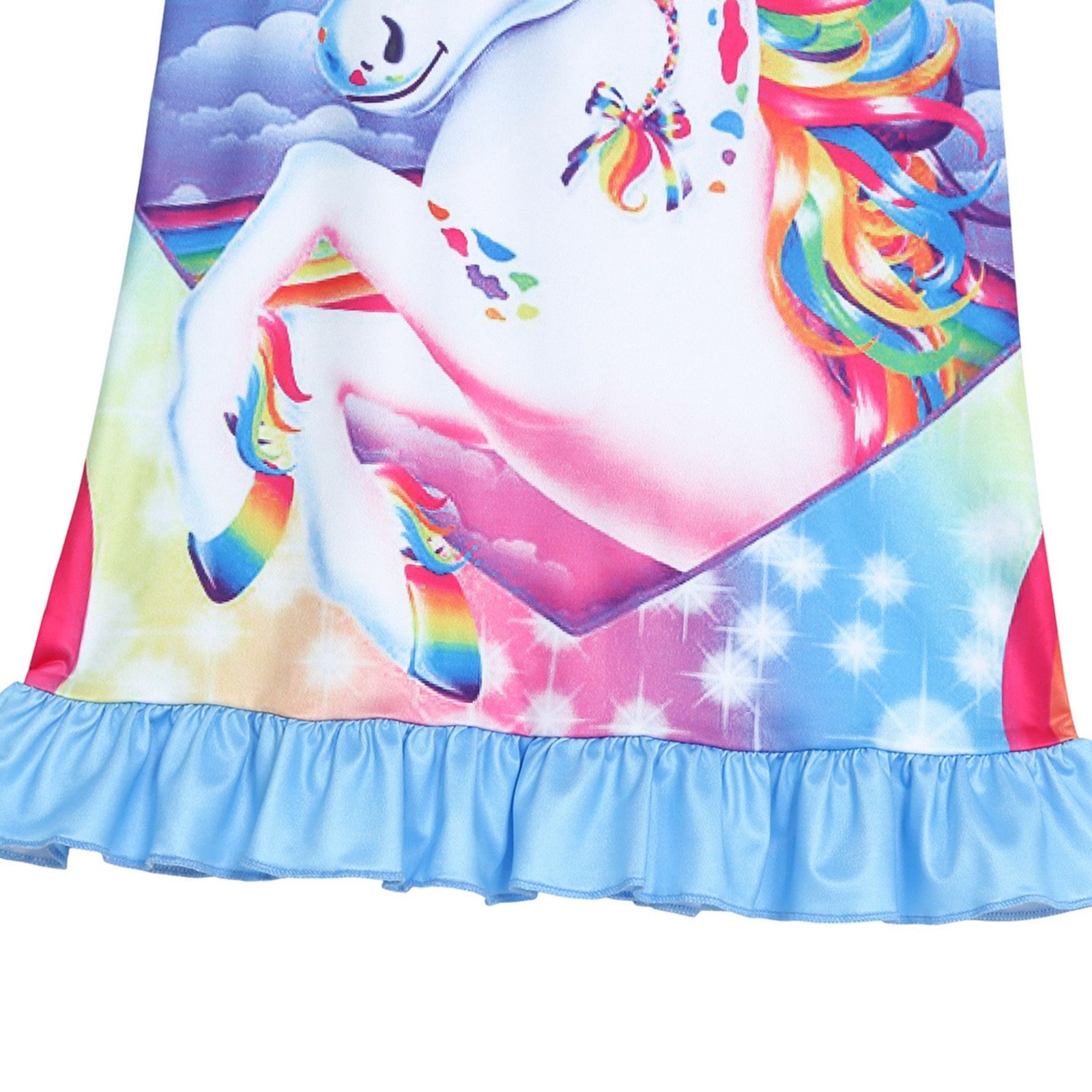 Jurebecia Girls Nightgowns Unicorn Sleepwear Night Sleep Dress Flutter Sleeve Pajamas Little Kids Toddler Soft Nightgown Blue 130 cm 5-6 Years - 图片 8