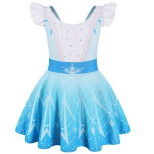 Marendyee Girls Elsa One Piece Swimsuits for Girls Short Sleeve Swim Dress with Skirt UPF 50+ Floral Bright Bathing Suits for 3-10 Years