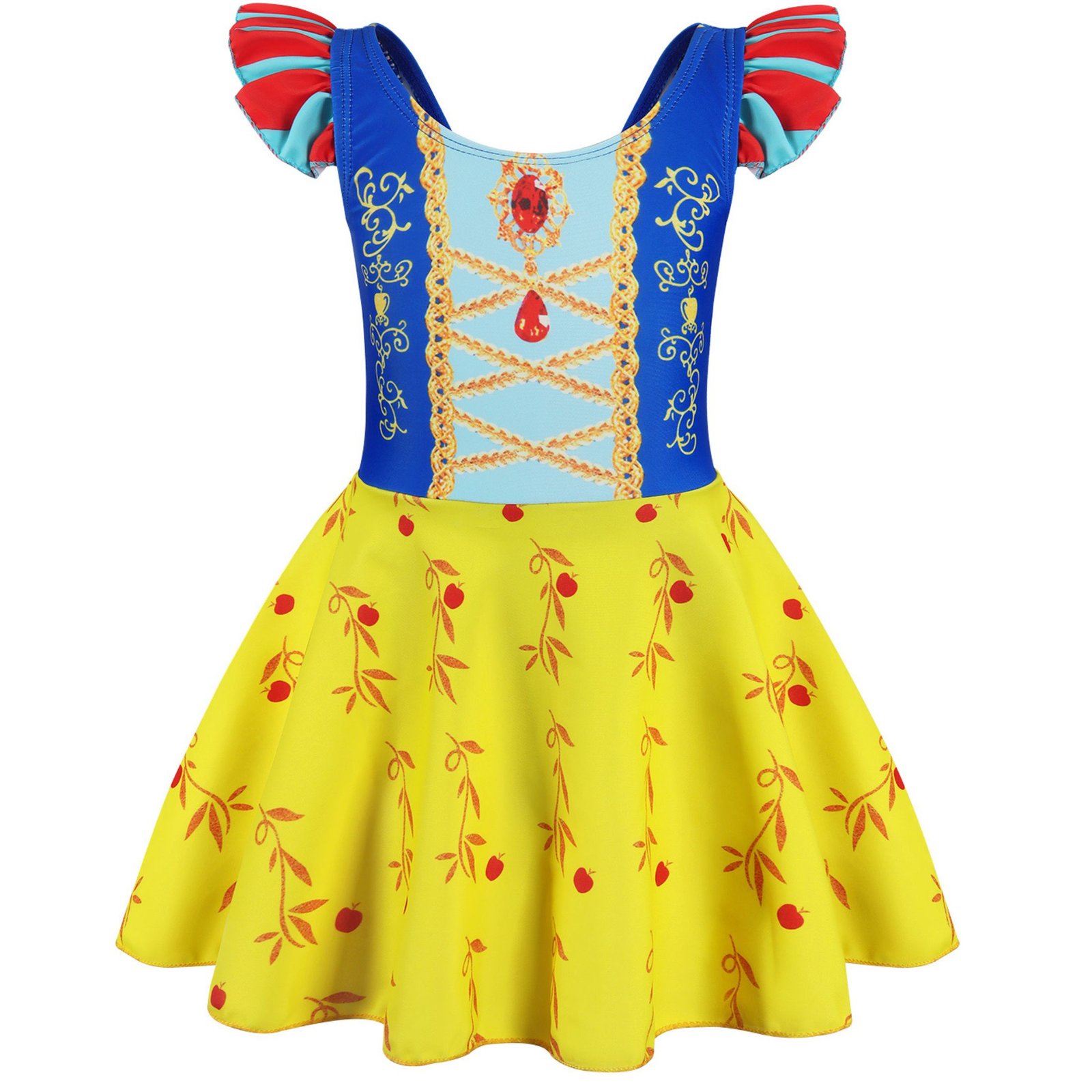 Marendyee Girls Princess Swimsuits for Girls One Piece Short Sleeve Swim Dress with Skirt UPF 50+ Floral Bright Bathing Suits for 3-10 Years