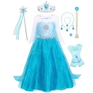 Marendyee Elsa Princess Dress Girls Costume up Halloween Birthday Party Dress Cosplay for Toddler Kids 9-10 Years