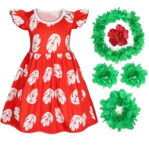 Marendyee Hawaiian Dress Red Leaf Hawaiian Dress Summer Dress for Girls Halloween Christmas Costumes Cosplay Birthday