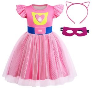 Marendyee Girls Cute Kitties Tulle Dress with Flutter Sleeves Cat Dress Movie Character up Outfits for Christmas