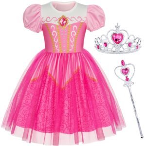 Jurebecia Aurora Princess Dress up Clothes for Girls Princess Costume Toddler Kids Birthday Fancy Party Halloween 5-6 Years
