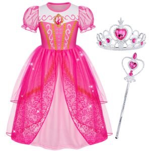 Jurebecia Aurora Dress for Girls Princess Halloween Costume Toddler Kids Sparkling Ball Gown for Fancy Party Cosplay 5-6 Years