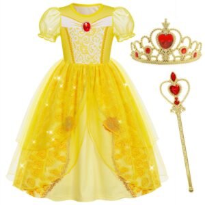 Jurebecia Belle Princess Dresses for Girls Princess Costume Kids off Shoulder Halloween Birthday Party Dress up Clothes 5-6 Years
