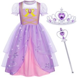 Jurebecia Tangled Dress for Girls Princess Toddler Puff Sleeve Dresses up Kids Halloween Costumes Birthday Party Christmas Fancy 120 cm 5-6 Years