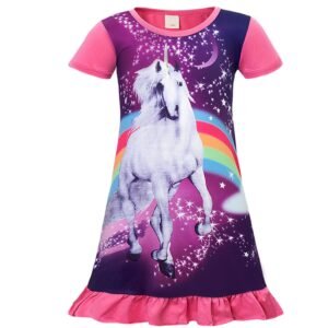 Jurebecia Nightgowns Unicorn Nightgown Princess Pajama Dresses Sleepwear Night Soft Nightgown 140 cm 7-8 Years