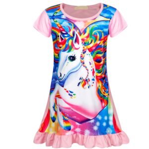 Jurebecia Nightgowns, Unicorn Short Sleeve Sleepwear Nightie Sleepwear Night Sleep Dress Soft Nightgown Princess Pajama Dresses 140 cm 7-8 Years
