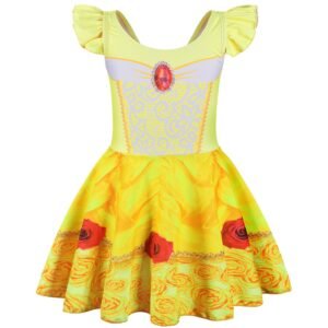Marendyee Belle Princess Swimsuit for Girls One Piece Short Sleeve Swim Dress Rash Guard Bathing Suit Skirted Swimwear 3-10 Years