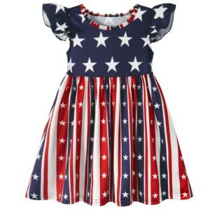 Jurebecia Girls Casual Dresses 4th of July Dress American Flag Striped Patriotic Dresses Sleeveless Tank Sun Dress Clothes 140 CM 9-10 Years