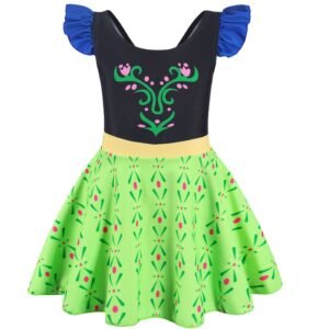 Marendyee One Piece Anna Princess Swimsuit for Girls Short Sleeve Swim Dress Rash Guard Bathing Suit Skirted Swimwear 3-10 Years