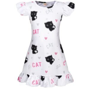Jurebecia Girls Nightgowns cats Soft Nightgown Flutter Short Sleeves Nightdress Nightie Dress Sleepwear Pajamas for Kids 110 cm 3-4 Years