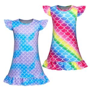 Jurebecia Girls Nightgowns Mermaid Nightgown Ariel Princess Pajama Dresses for Girls Sleepwear Night Kids Toddler Soft Nightgown 110 CM 3-4 Years