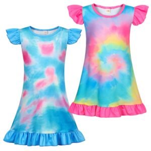Jurebecia Girls Nightgowns Rainbow Sleepwear Night Sleep Dress Pajamas Little Kids Toddler Soft Nightgown 110 CM 3-4 Years