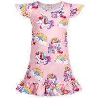 Jurebecia Nightgown for Girls Unicorn Night Dress Toddler Kids Nightshirt Nightie Sleepwear Pajamas Sleep Clothes Soft Nightgown Pink 110 cm 3-4 Years