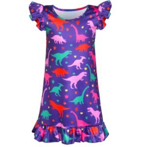 Jurebecia Girls Nightgowns Dinosaur Sleepwear Night Sleep Dress Flutter Sleeve Pajamas Little Kids Toddler Soft Nightgown Pink 110 cm 3-4 Years