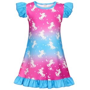 Jurebecia Girls Nightgowns Unicorn Nightgown Princess Pajama Dresses for Girls Sleepwear Night Kids Toddler Soft Nightgown 110 CM 3-4 Years